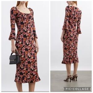 NWT Reformation Kiley Floral Print Half Sleeve Bodycon Midi Dress Size 4 Pansy